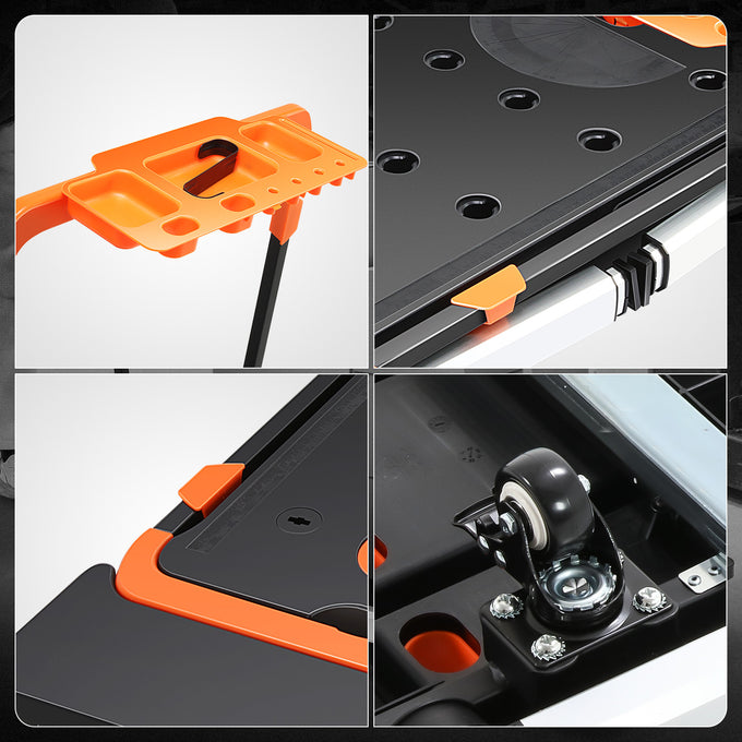 7-In-1 Multifunctional Adjustable Work Bench w/4 Wheels