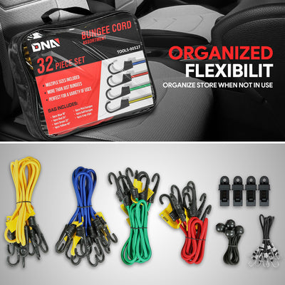 32Pcs Multi-Color Bungee Rubber Latex Rope Assorted Set