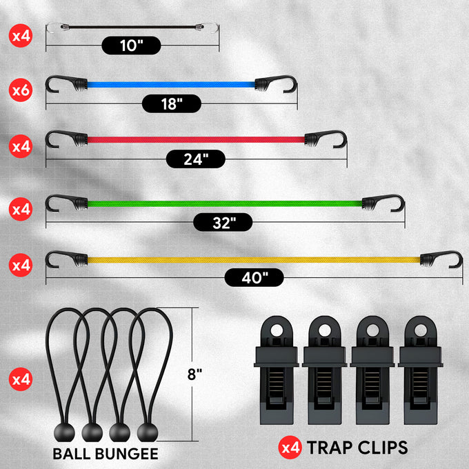 32Pcs Multi-Color Bungee Rubber Latex Rope Assorted Set