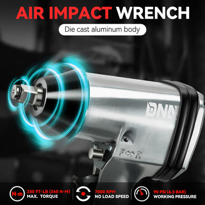 17Pcs 1/2 in. Drive 7000 RPM Air Impact Wrench Set