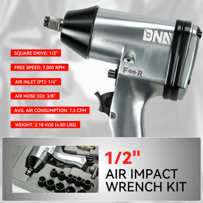 17Pcs 1/2 in. Drive 7000 RPM Air Impact Wrench Set