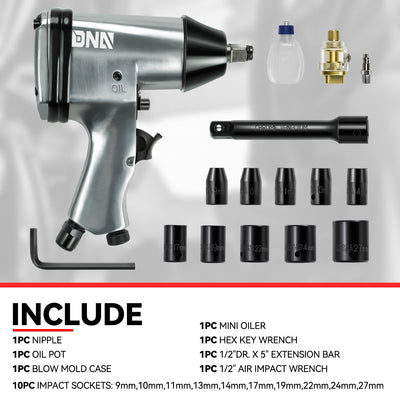 17Pcs 1/2 in. Drive 7000 RPM Air Impact Wrench Set