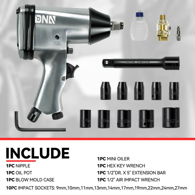 17Pcs 1/2 in. Drive 7000 RPM Air Impact Wrench Set
