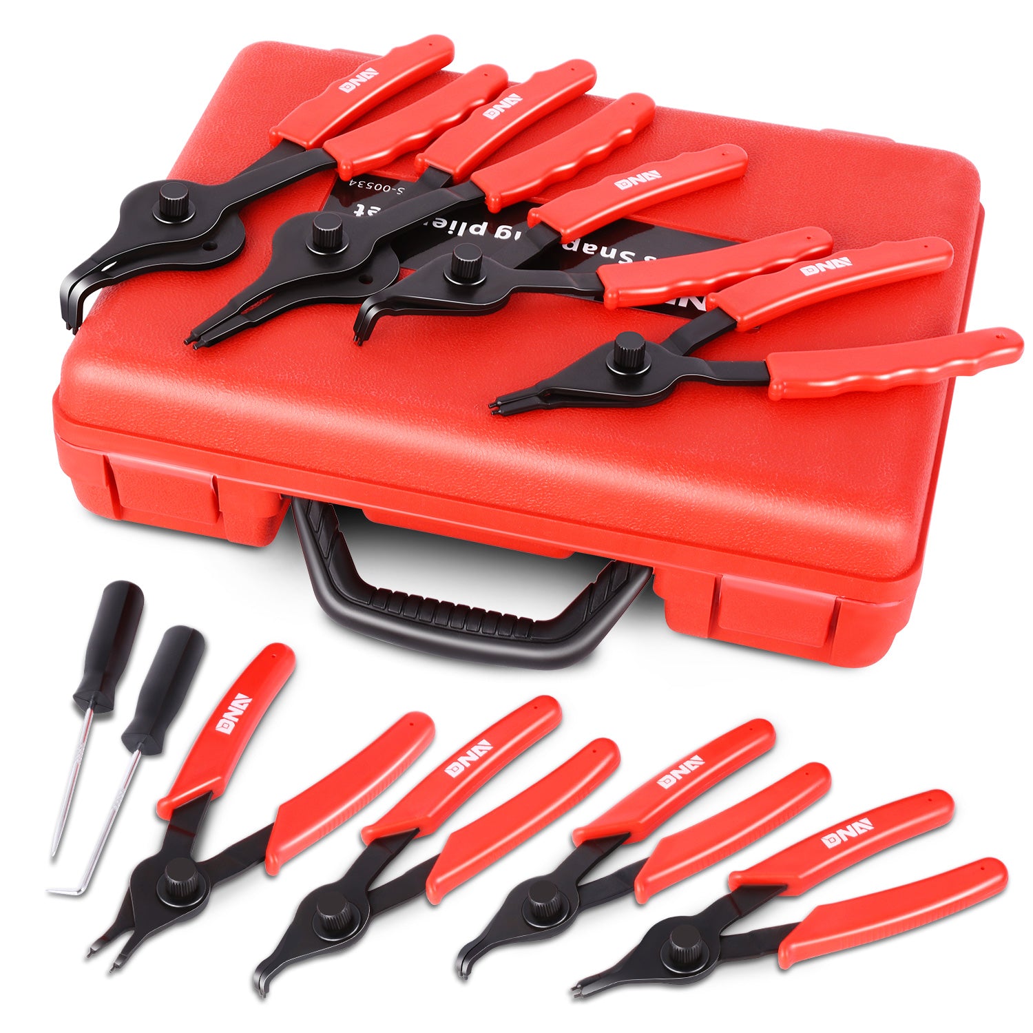 11Pcs Non-Slip Handle Straight Bent Snap Ring Plier Set