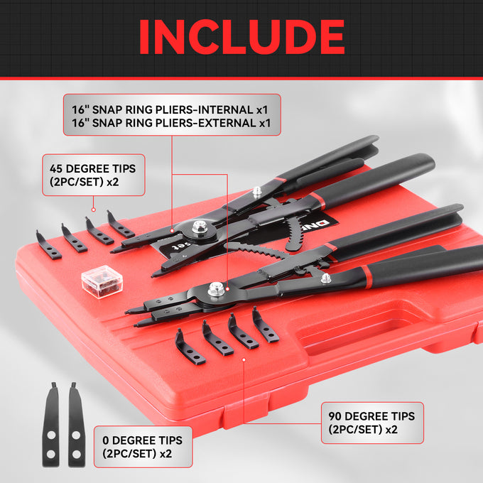 2Pcs 16 in. Snap Ring Pliers Kit w/8Pcs Angle Tip