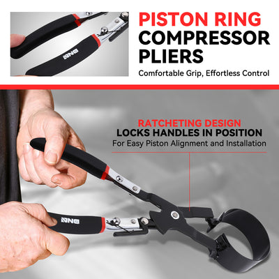 9Pcs Piston Ring Compressor Set w/ Pliers+Case
