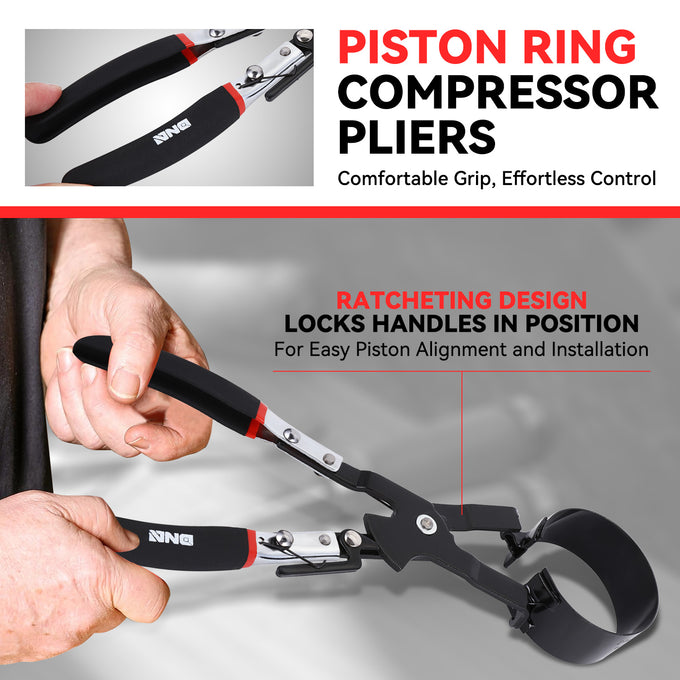 9Pcs Piston Ring Compressor Set w/ Pliers+Case