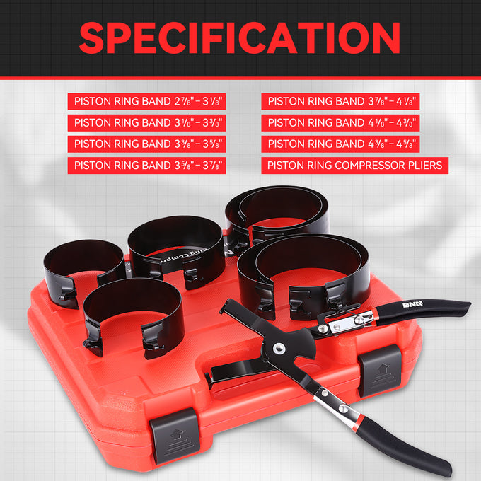 9Pcs Piston Ring Compressor Set w/ Pliers+Case