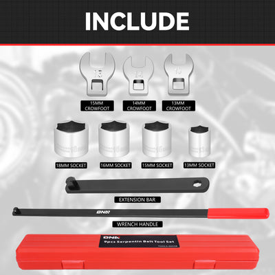9PCS Remove-Install Pulley Serpentine Belt Tool Set