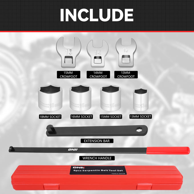 9PCS Remove-Install Pulley Serpentine Belt Tool Set
