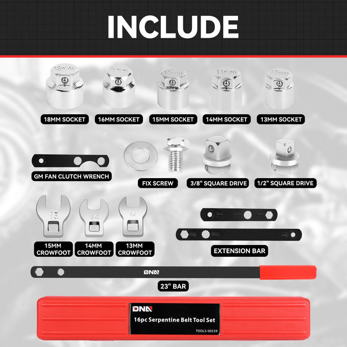 14PCS Remove-Install Pulley Serpentine Belt Tool Set