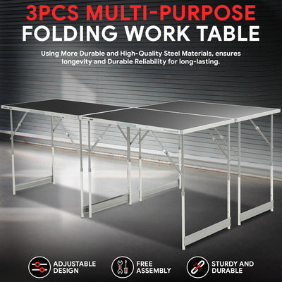 3Pcs 4 Levels Height Adjustment Aluminum Work Bench <BR>39.3 in. L x 23.6 in. W