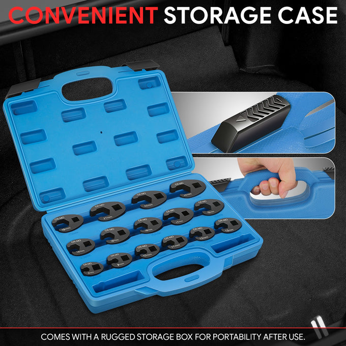 15pc Crowfoot Flare Nut Tool Kit <br> W/ Storage Box