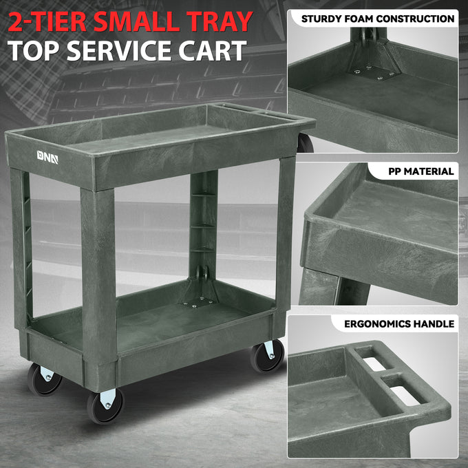 2-Shelf Small Tray Top Rolling Utility Car <br> 34-1/2 in.  L x17-1/2 in. W x33 in. H