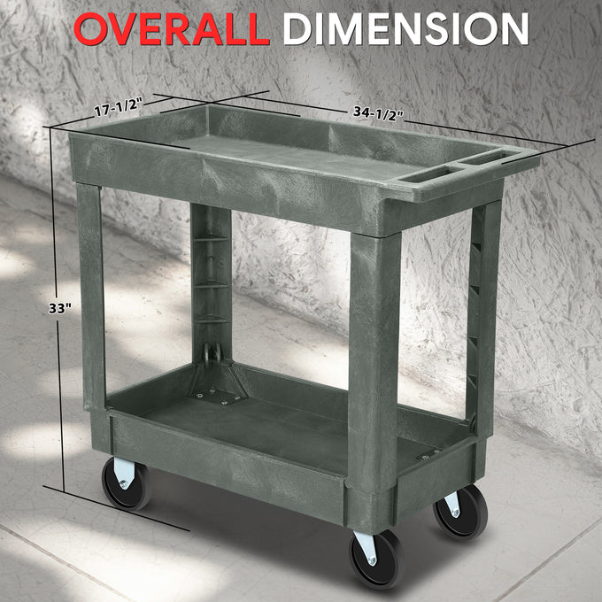 2-Shelf Small Tray Top Rolling Utility Car <br> 34-1/2 in.  L x17-1/2 in. W x33 in. H