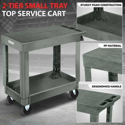 2-Shelf Small Flat Top Rolling Utility Car <br> 34-1/2 in.  L x17-1/2 in.  W x33 in.  H