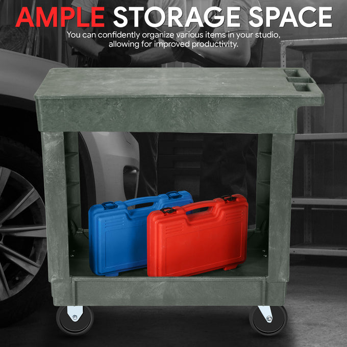 2-Shelf Small Flat Top Rolling Utility Car <br> 34-1/2 in.  L x17-1/2 in.  W x33 in.  H