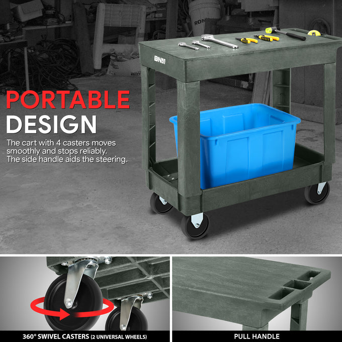 2-Shelf Small Flat Top Rolling Utility Car <br> 34-1/2 in.  L x17-1/2 in.  W x33 in.  H