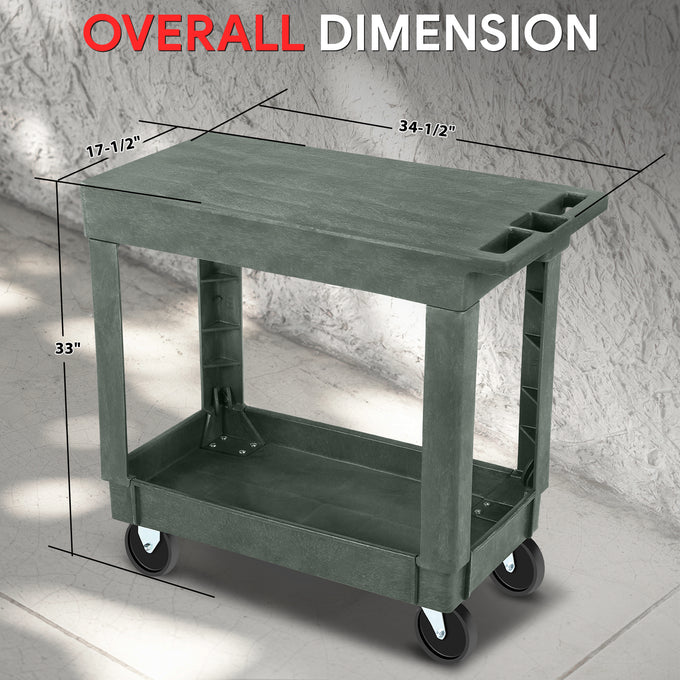 2-Shelf Small Flat Top Rolling Utility Car <br> 34-1/2 in.  L x17-1/2 in.  W x33 in.  H