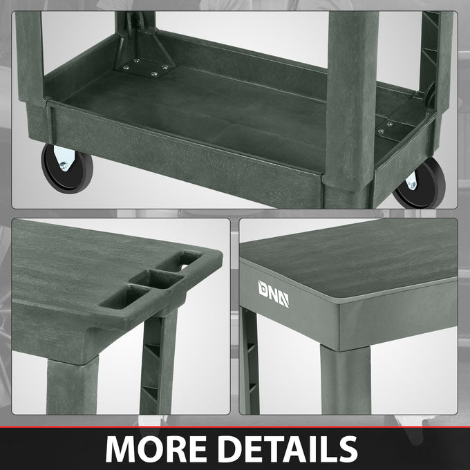 2-Shelf Small Flat Top Rolling Utility Car <br> 34-1/2 in.  L x17-1/2 in.  W x33 in.  H