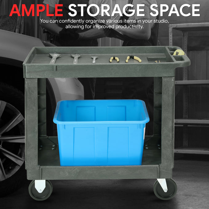 2-Shelf Small Tray Top Rolling Utility Car <br> 34 in. L x17in. W x 30.7 in. H