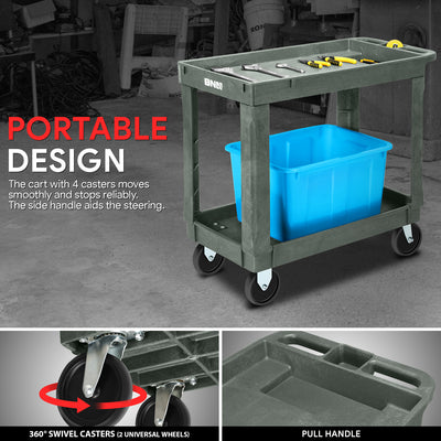 2-Shelf Small Tray Top Rolling Utility Car <br> 34 in. L x17in. W x 30.7 in. H
