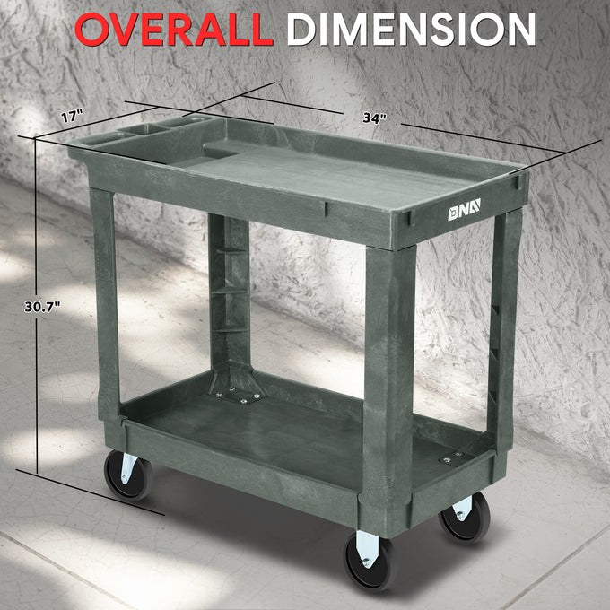 2-Shelf Small Tray Top Rolling Utility Car <br> 34 in. L x17in. W x 30.7 in. H