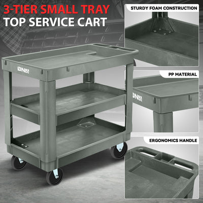 3-Shelf Small Flat Top Rolling Utility Car <br> 34 in. L x 17 in. W x 30.7 in. H