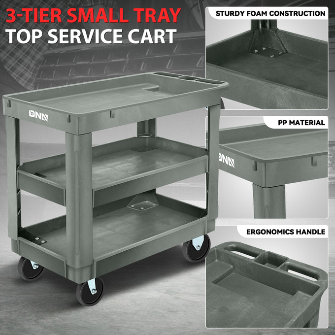 3-Shelf Small Flat Top Rolling Utility Car <br> 34 in. L x 17 in. W x 30.7 in. H