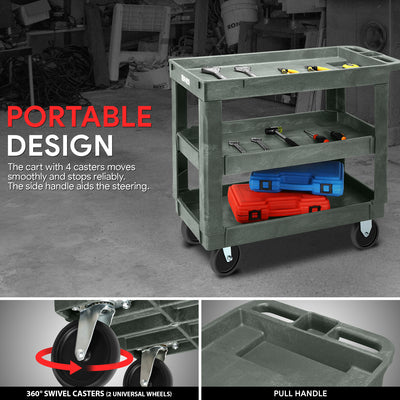 3-Shelf Small Flat Top Rolling Utility Car <br> 34 in. L x 17 in. W x 30.7 in. H