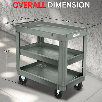 3-Shelf Small Flat Top Rolling Utility Car <br> 34 in. L x 17 in. W x 30.7 in. H