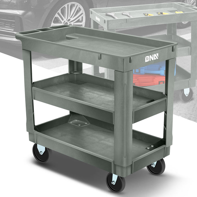 3-Shelf Small Flat Top Rolling Utility Car <br> 34 in. L x 17 in. W x 30.7 in. H