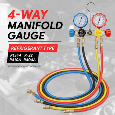 4-Way AC Manifold Gauge tool Set <br> Adjustable T-type handle