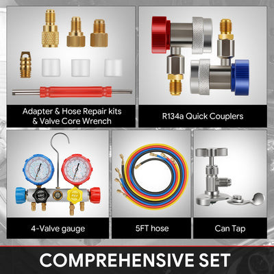 4-Way AC Manifold Gauge tool Set <br> Adjustable T-type handle