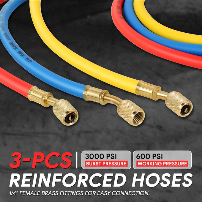 3-Way AC Manifold Gauge tool Sets <br> W/Hoses & Adapter