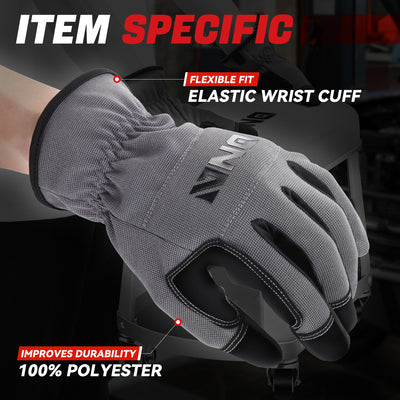 2 Pairs w/PU Coating Mechanic Gloves <br> Elastic Wrist Cuff