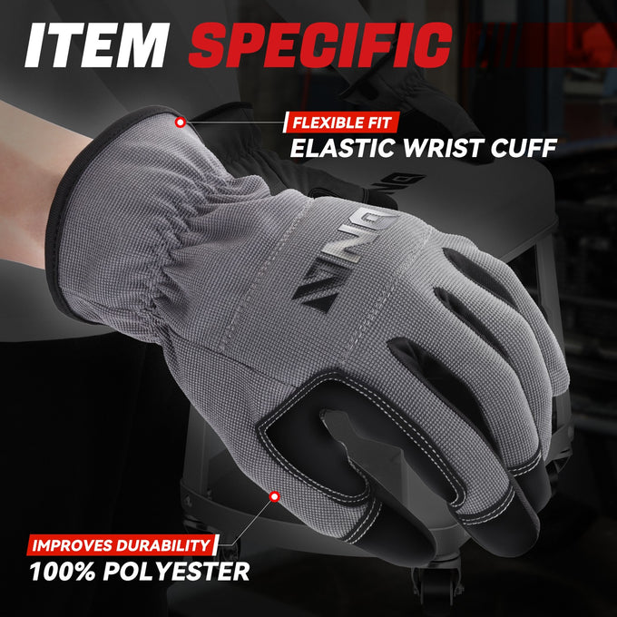 2 Pairs w/PU Coating Mechanic Gloves <br> Elastic Wrist Cuff