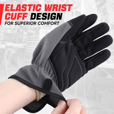 2 Pairs w/PU Coating Mechanic Gloves <br> Elastic Wrist Cuff