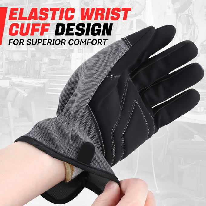 2 Pairs w/PU Coating Mechanic Gloves <br> Elastic Wrist Cuff