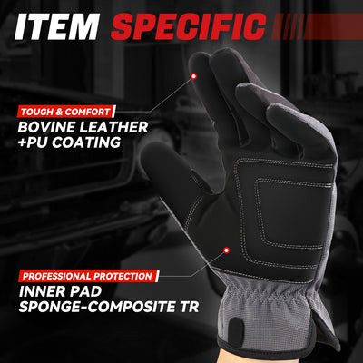 2 Pairs w/PU Coating Mechanic Gloves <br> Elastic Wrist Cuff