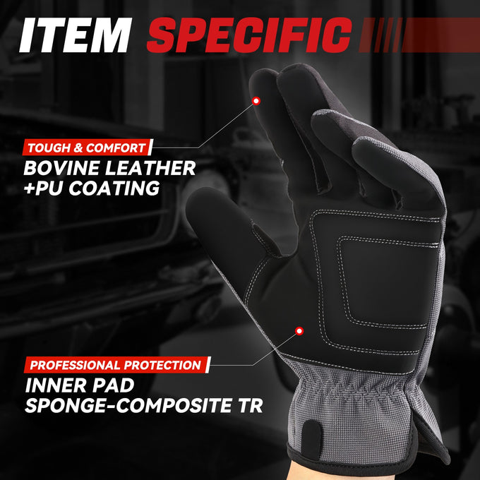 2 Pairs w/PU Coating Mechanic Gloves <br> Elastic Wrist Cuff
