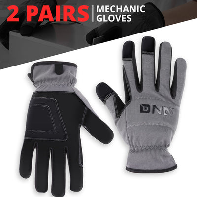 2 Pairs w/PU Coating Mechanic Gloves <br> Elastic Wrist Cuff
