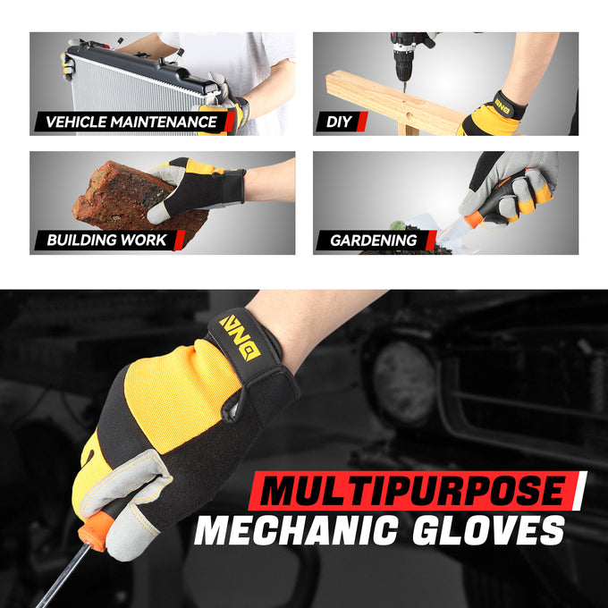 4pairs Nylon and PU Mechanic Gloves <br> w/Velcro Design