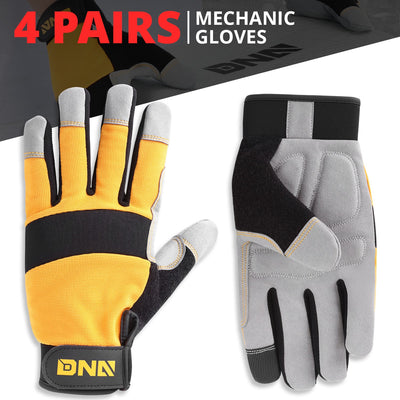4pairs Nylon and PU Mechanic Gloves <br> w/Velcro Design