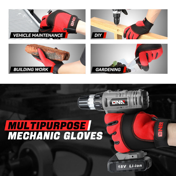 2 Pairs Black Microfiber Patch Mechanic Gloves <br> Double Stitched Technology