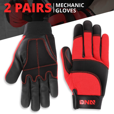2 Pairs Black Microfiber Patch Mechanic Gloves <br> Double Stitched Technology
