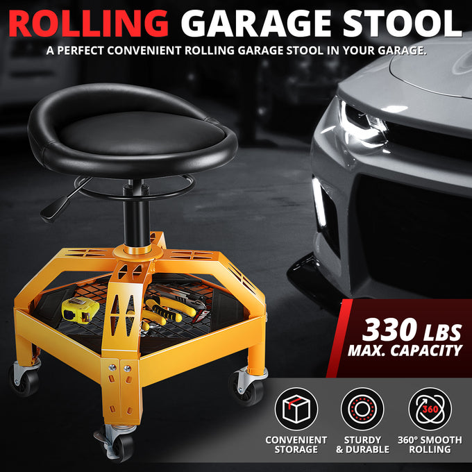 Pneumatic Rolling Padded Seat W/Wheels <br> 22.5 to 26.8 in. Adjustable Height