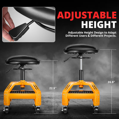 Pneumatic Rolling Padded Seat W/Wheels <br> 22.5 to 26.8 in. Adjustable Height