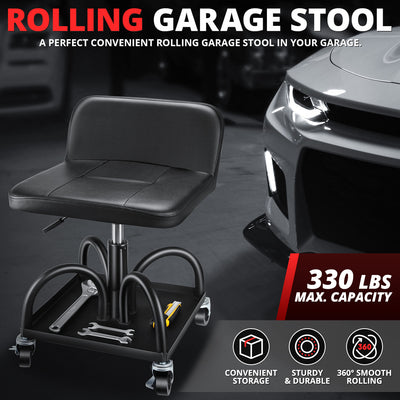 Rolling Padded Seat w/ Backrest <br> 22 to 26 in. Adjustable Height