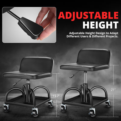 Rolling Padded Seat w/ Backrest <br> 22 to 26 in. Adjustable Height